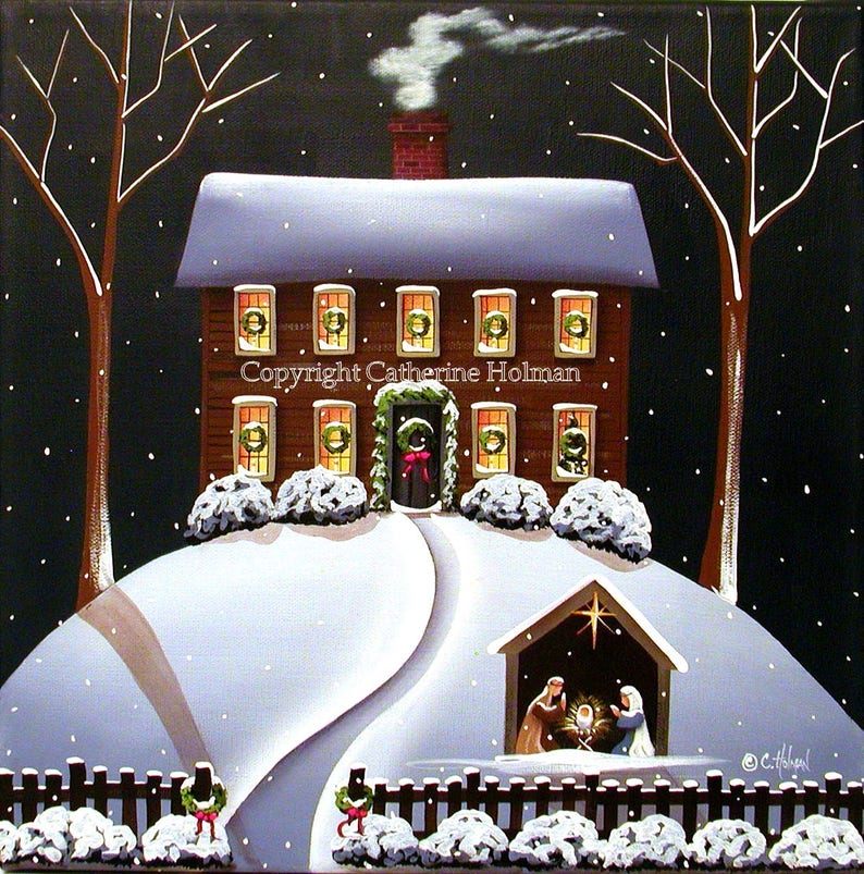 Folk Art Print Christmas Nativity Etsy