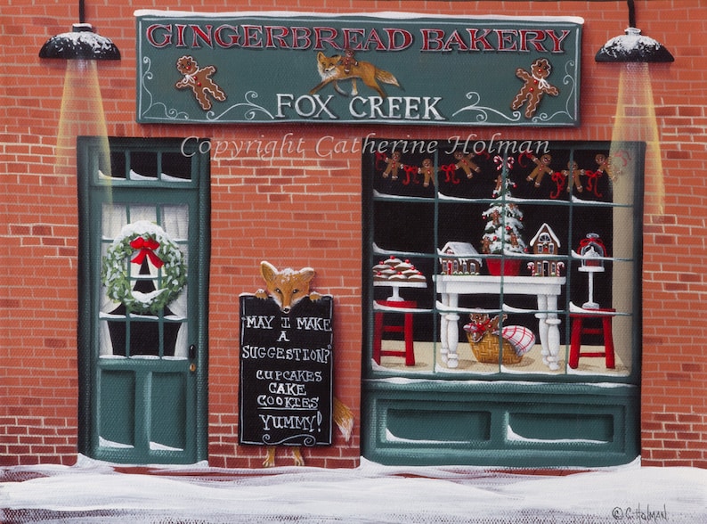 Gingerbread Bakery at Fox Creek Christmas Folk Art Print Etsy
