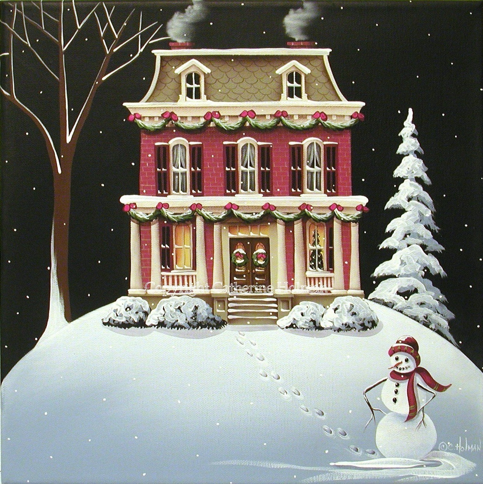 Christmas at Grandma's and Grandpa's House Folk Art Print Etsy