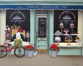 Folk Art Print Personalized Cakery an Cafe Shop