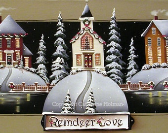 Reindeer Cove Christmas Folk Art Print