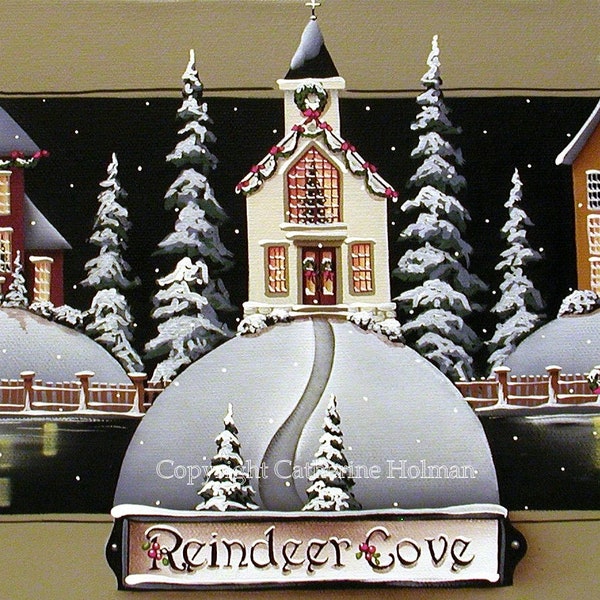 Lámina de arte popular navideño de Reindeer Cove