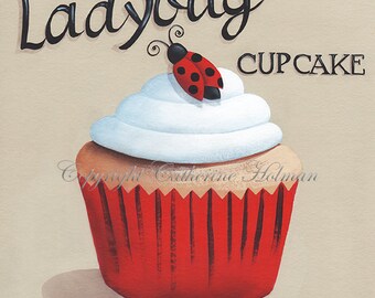 Cupcake Original Painting Ladybug