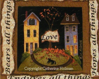 Folk Art Print Love Bears All Things