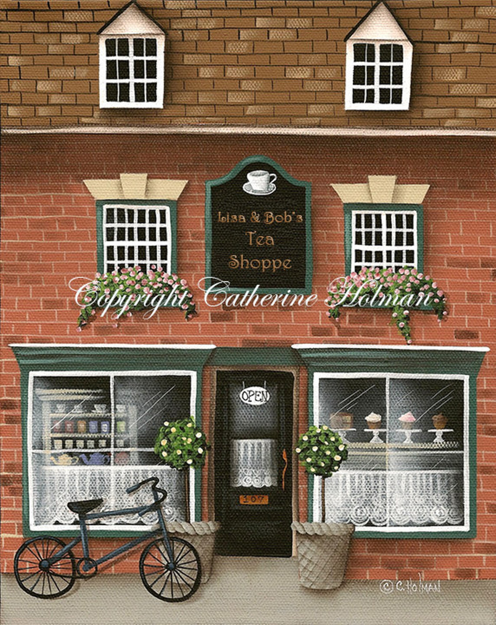 Folk Art Print Personalized Tea Shoppe - Etsy