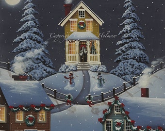 Christmas On Hickory Hill Print by Folk Artist  Catherine Holman