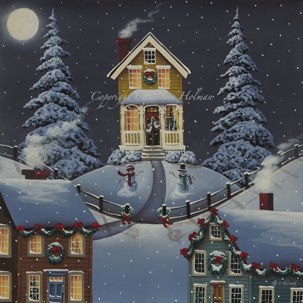 Christmas On Hickory Hill Print by Folk Artist  Catherine Holman