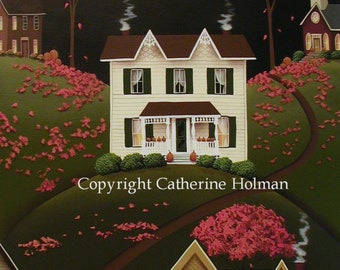 Woodridge Village Folk Art print by Catherine Holman