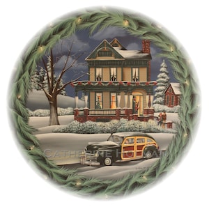 Christmas Folk Art Scene Home for the Holidays Print