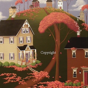 Deerbrook Village Autumn Folk Art Print