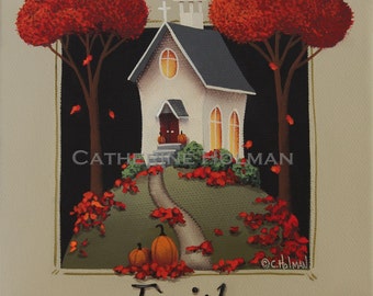 Folk Art Print Faith Country Church