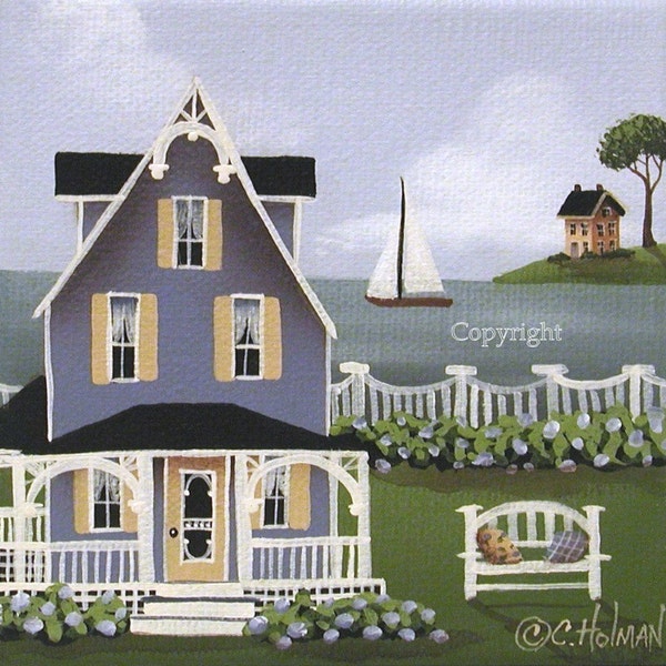 Folk Art Print Hydrangea Cove