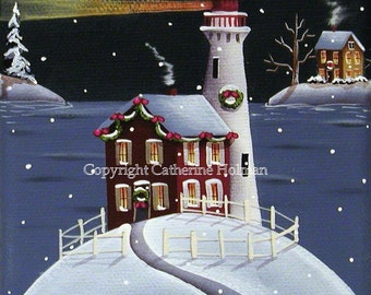 Folk Art Print Candy Cane Cove Christmas