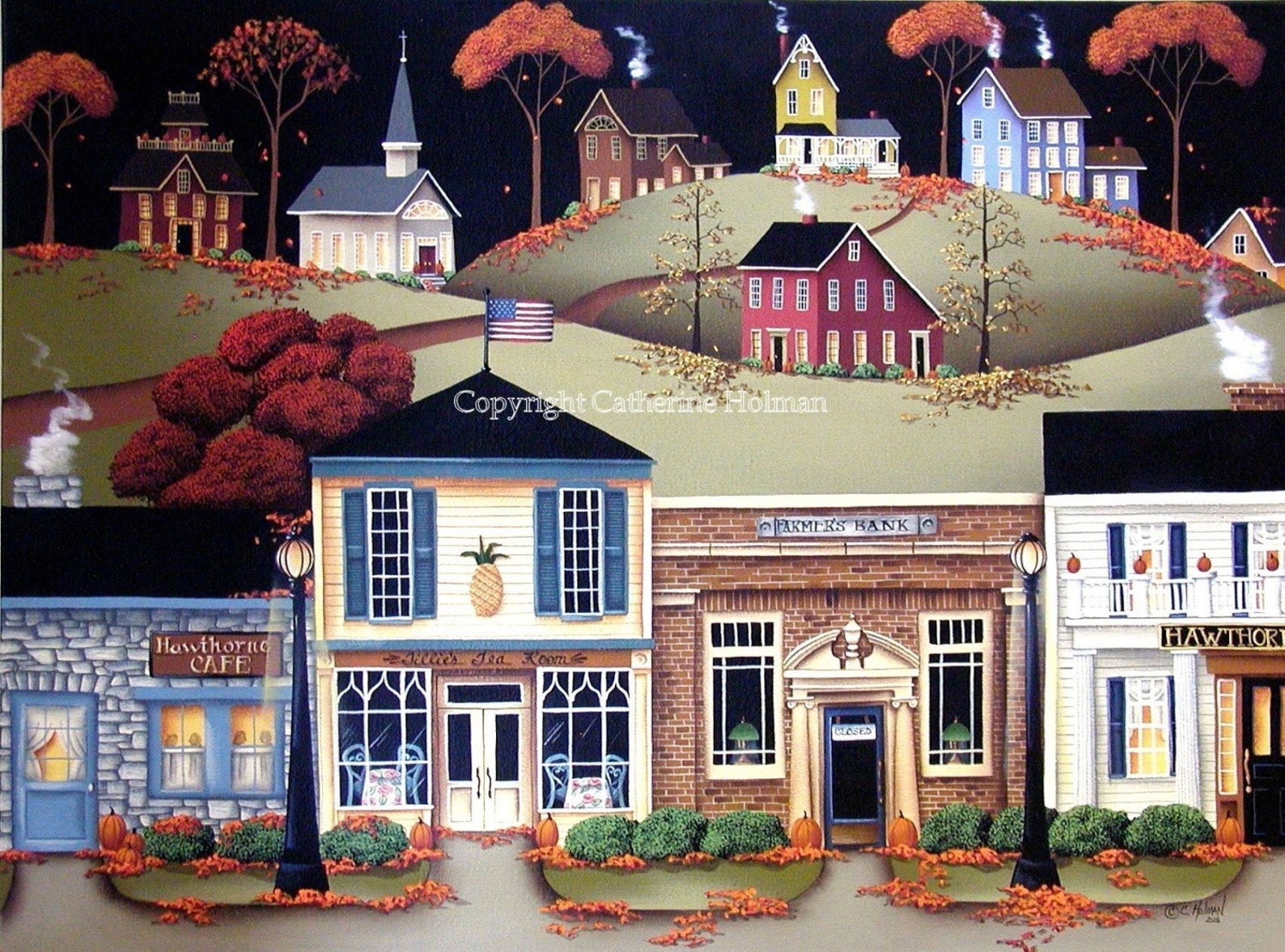 Folk Art Print Hometown America Etsy