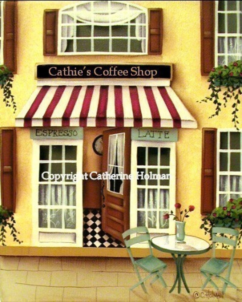 Folk Art Print Personalized Coffee Shop Etsy