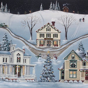 Christmas Folk Art Print Village of Snowflake