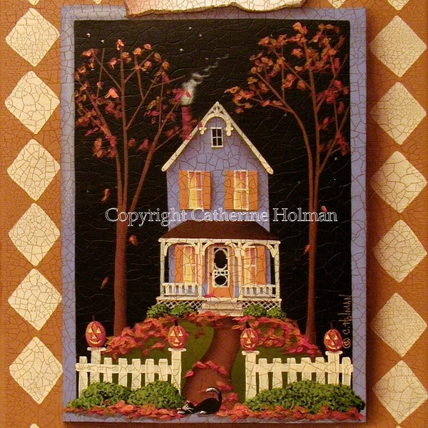 Halloween Hill Folk Art Print