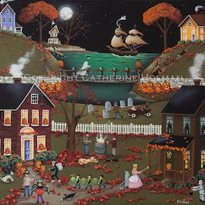 Halloween Folk Art Print Pirate&#39;s Cove