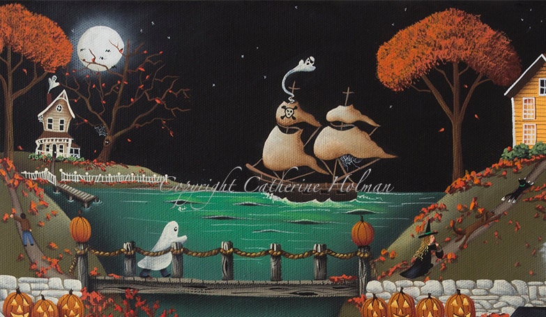 Halloween Folk Art Print Pirate's Cove - Etsy