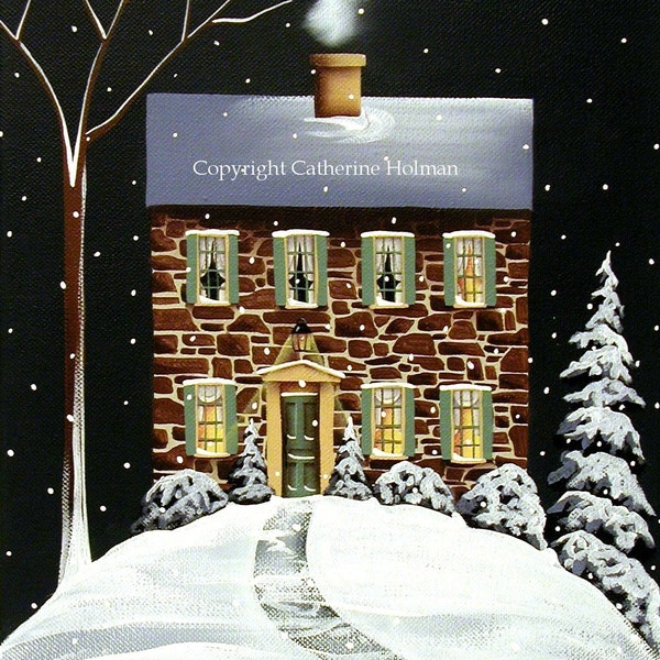 Evergreen Cottage Folk Art Print