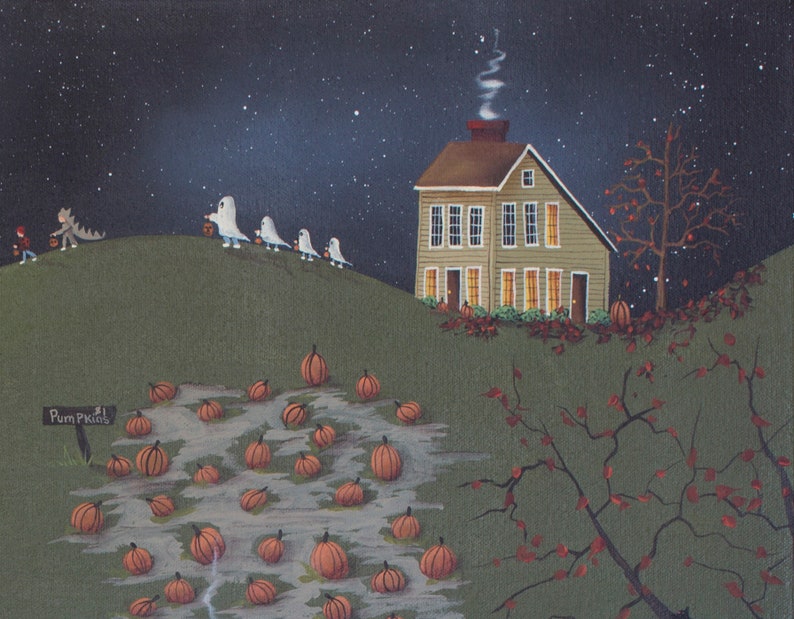 A Star Filled Halloween Evening Original Painting by folk artist Catherine Holman image 5