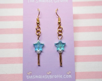 Blue Fairy Wand Earrings Short