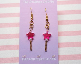 Dark Pink Fairy Wand Earrings Short