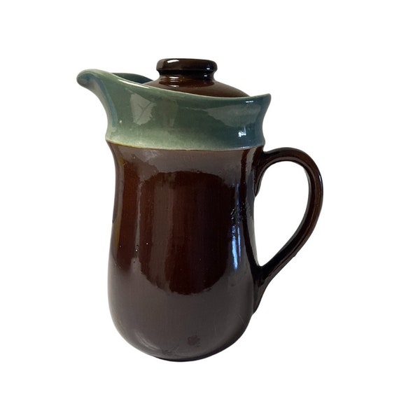 Red Wing Brown & Aqua Farmhouse Coffee Pitcher by USA Pottery