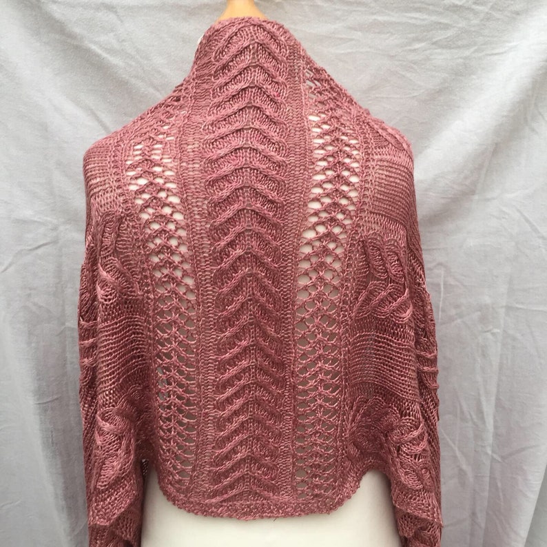 Knitting Shawl PATTERN Staghorn Cable Wrap worsted weight silk yarn choice of color ways. image 5