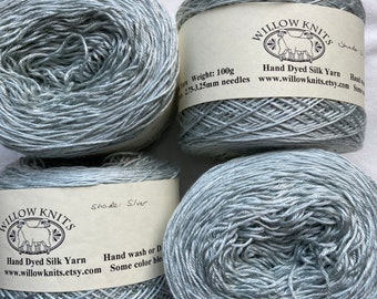 Fingering 4ply weight Silk Yarn Hand Dyed  - Silver 100g