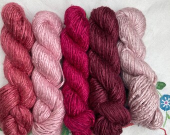 Mini skeins - pink shades with blackcurrant