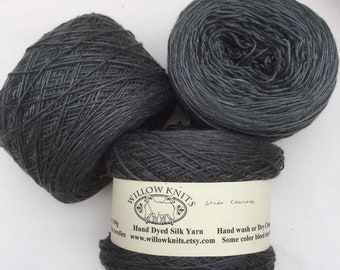 Fingering 4ply weight Silk Yarn Hand Dyed  - Charcoal Gray