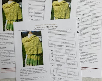 Crochet Wrap PATTERN - Queen of May - worsted weight silk yarn.