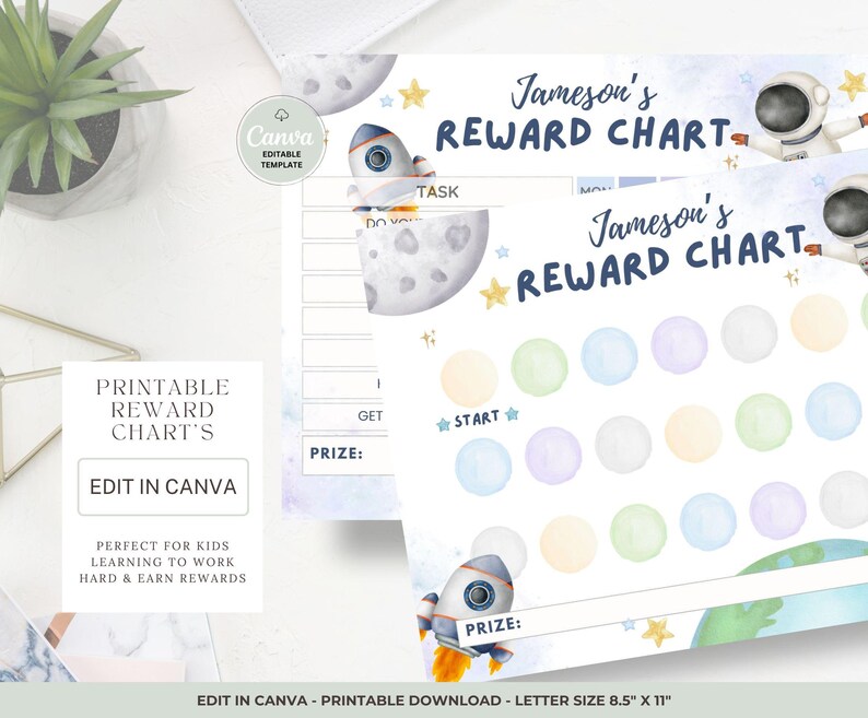 Rewards Stickers Rockets Space Reward Chart, Sticker Chart, Toddler, Preschool Kids, Letter Size ...