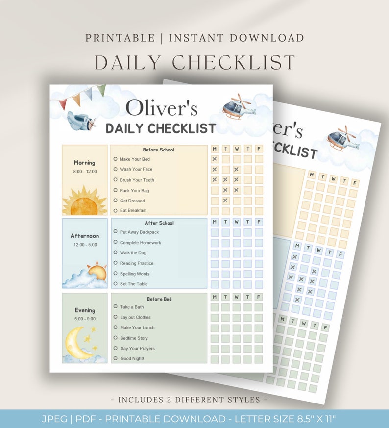 Kids Daily Checklist, Kids Planner, Editable Checklist, Daily Routine ...