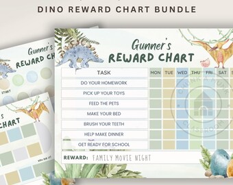 Tabla de recompensas de dinosaurios, tabla de pegatinas, para niños pequeños y preescolares, tamaño carta, descarga instantánea, tabla de entrenamiento para ir al baño, tabla de comportamiento, imprimible