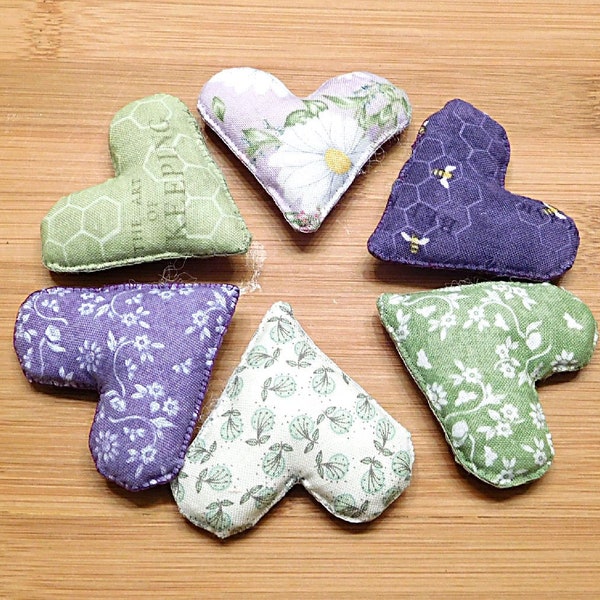 Spring Heart Ornaments / Purple and Green Hearts / Primitive Bowl Fillers / Easter Accent Decorations / Wreath Ornaments / Mother's Day