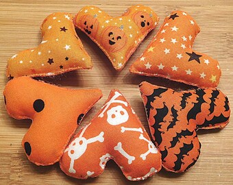 Primitive Halloween Fabric Hearts, Prim Ornaments, Orange Bowl Fillers, Holiday Decorations, Wreath embellishments