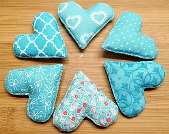 Spring Blue and White Heart Ornaments, Six Gardener's Gifts and Handmade Wreath Decorations