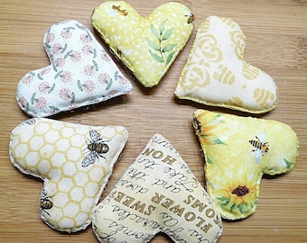 Bumble Bee Heart Ornaments: Yellow & Black Bowl Fillers, Set of 6