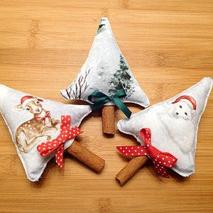 Rustic Yuletide Decor Set, Handmade Christmas Trees, Unique Reindeer & Polar Bear Ornaments, Ready to Ship