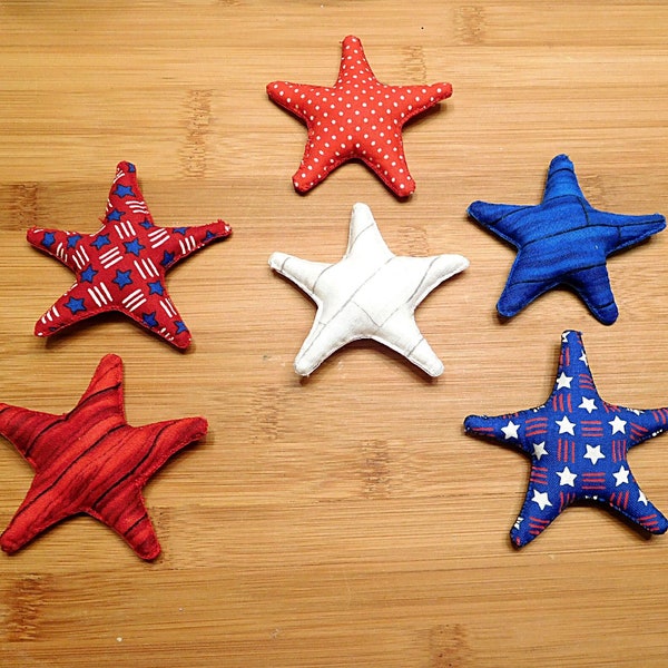 Set of 6 Farmhouse Fabric Stars / Stuffed Fabric Stars / Independence Day Bowl Filler / Independence Day Decor / Memorial Day
