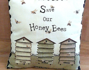 Bumble Bee Decor / Bee Pillow / Black and Yellow Bees / Farmhouse Garden Decorations /Gift Under 20 / Summer Gifts/Save the Bees