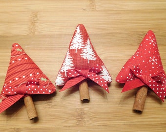 Handmade Christmas Trees, Red and White Accents, Handmade Holiday Decorations, Primitive Bowl Fillers, Wreath Embellishments