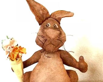 Whimsical Rabbit Doll Sewing Pattern - Instant Download PDF, DIY Fabric Flower Project