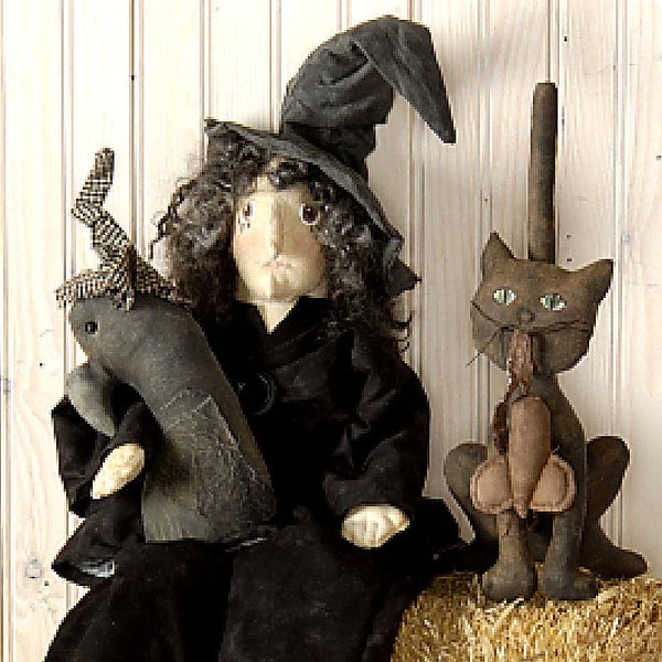 Halloween Witch and Crow Doll / Pinchlips Patootie Sewing Pattern / Primitive PDF / Instant Download