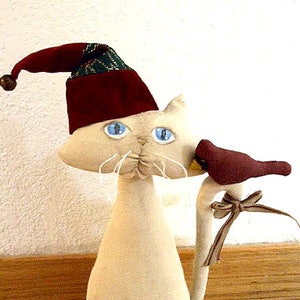 Cat and Bird Sewing Pattern / Primitive Cardinal / Pdf Pattern / Instant Download