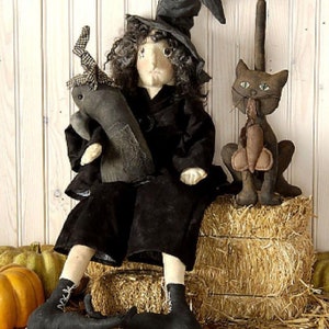 Halloween Witch and Crow Doll / Pinchlips Patootie Sewing Pattern / Primitive PDF / Instant Download image 7