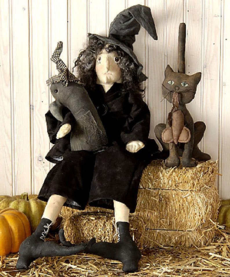 Halloween Witch and Crow Doll / Pinchlips Patootie Sewing Pattern / Primitive PDF / Instant Download image 7