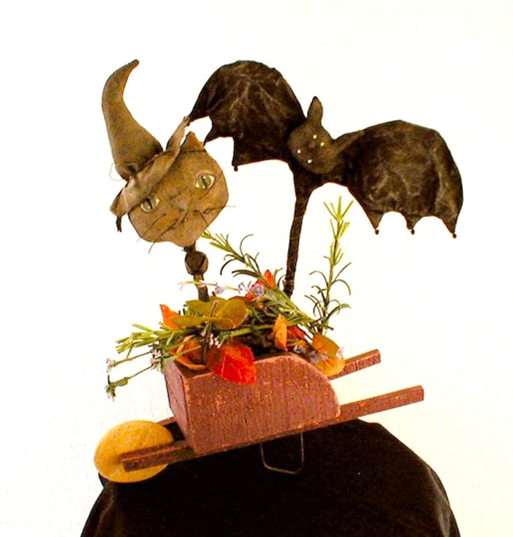 Primitive Halloween Sewing DIY: Cat, Bat, Spooky Plant Stakes Pattern, PDF Instant Download